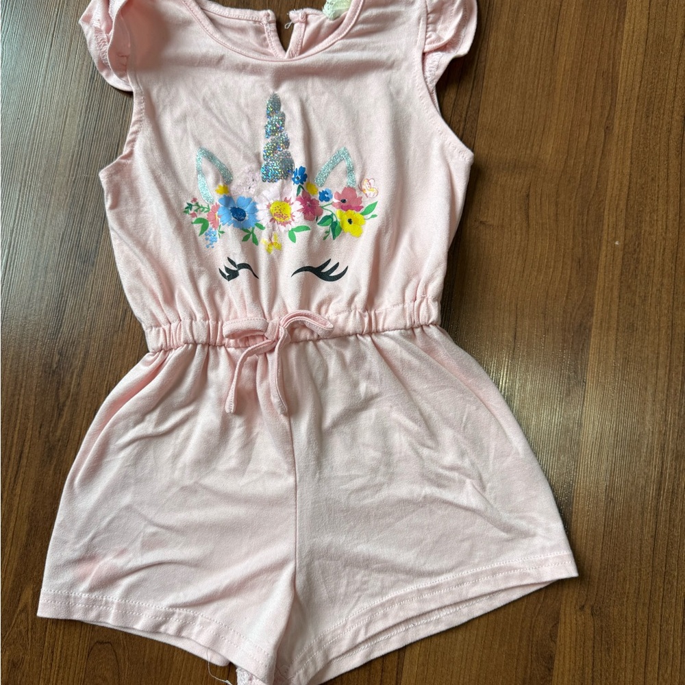 Pink Unicorn Print Kids Romper